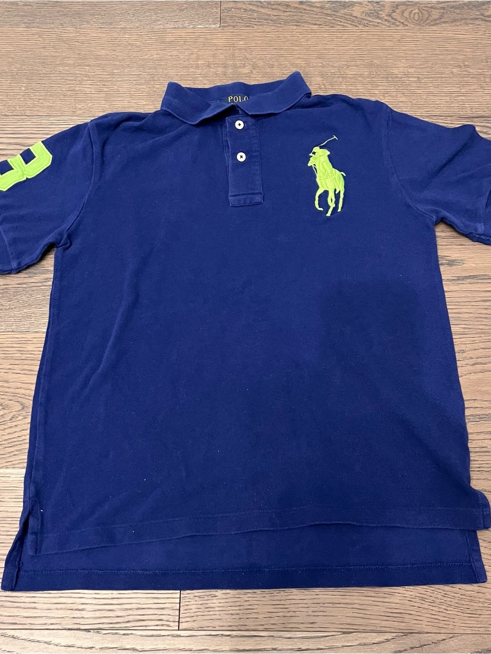Boys’ Polo by Ralph Lauren Navy Polo with Lime Green Pony